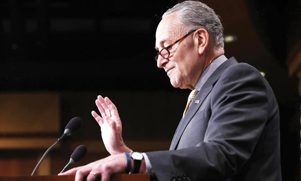 Senate Democratic Leader Charles Schumer answers questions at the US Capitol during a press conference on reports of US Attorney General Jeff Sessions meeting with the Russian ambassador during the 2016 presidential campaign in Washington on Thursday. (AFP)