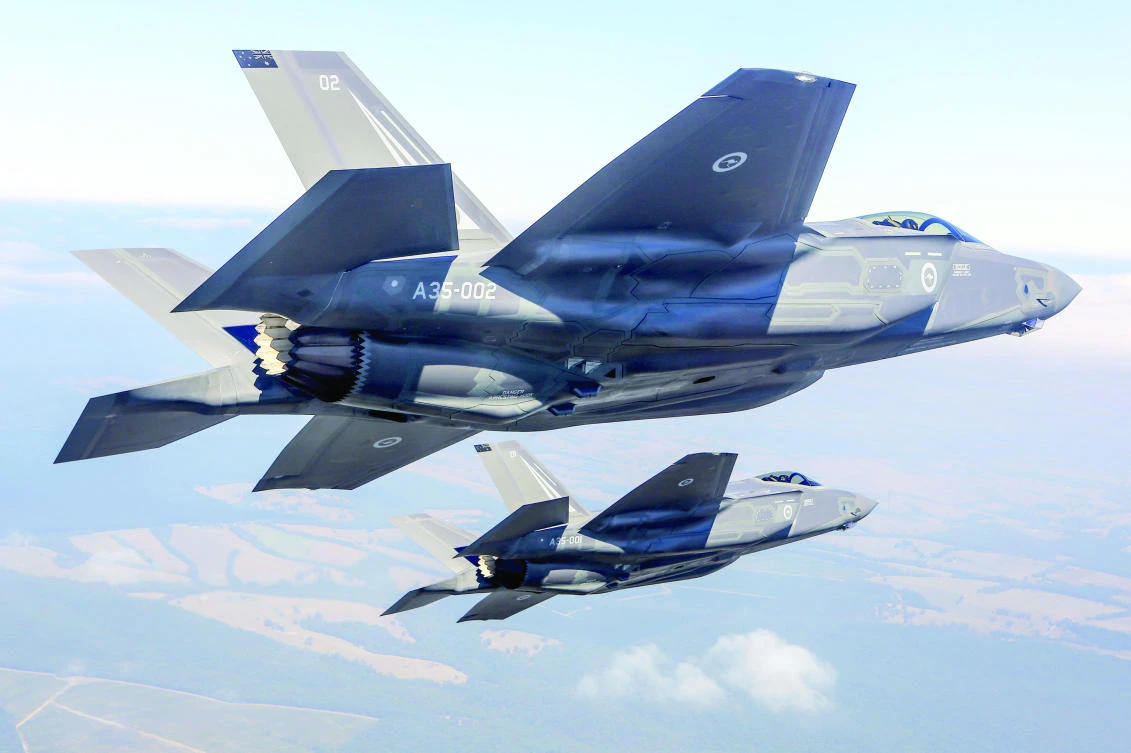 Two Lockheed Martin Corp F-35 stealth fighter jets fly during a display at the Avalon Airshow in Victoria,
Australia, on Friday. (Reuters)