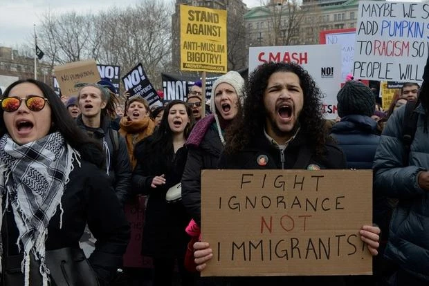 Protest against Trump’s immigration policies, New York City, 11 February (Reuters)