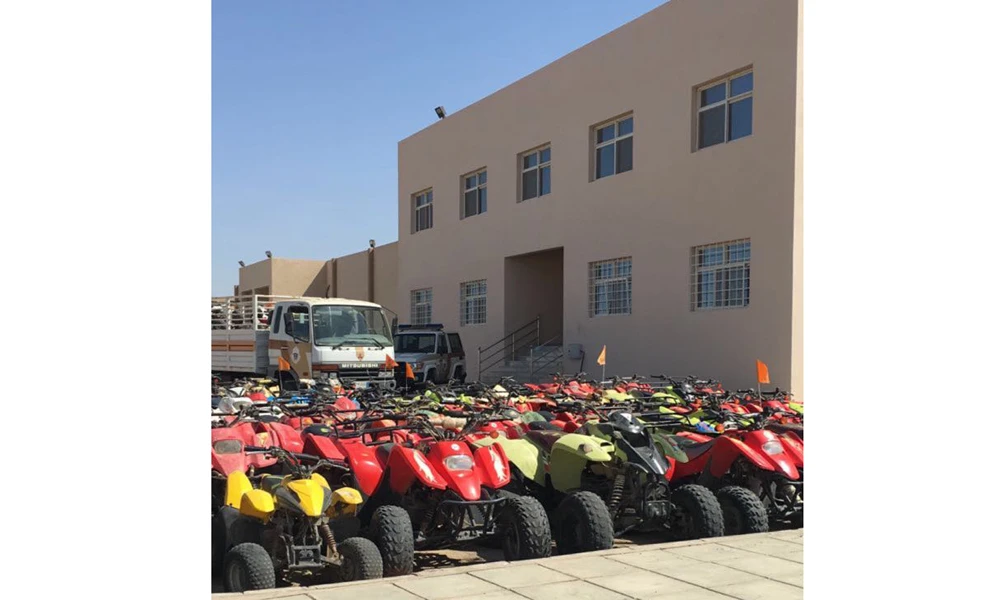 All-Terrain Vehicles and other motorbikes are impounded at the police headquarters in Jeddah on Wednesday following the attack by a group of bikers on security officers who were enforcing vehicle ordinances at the Jeddah Corniche.