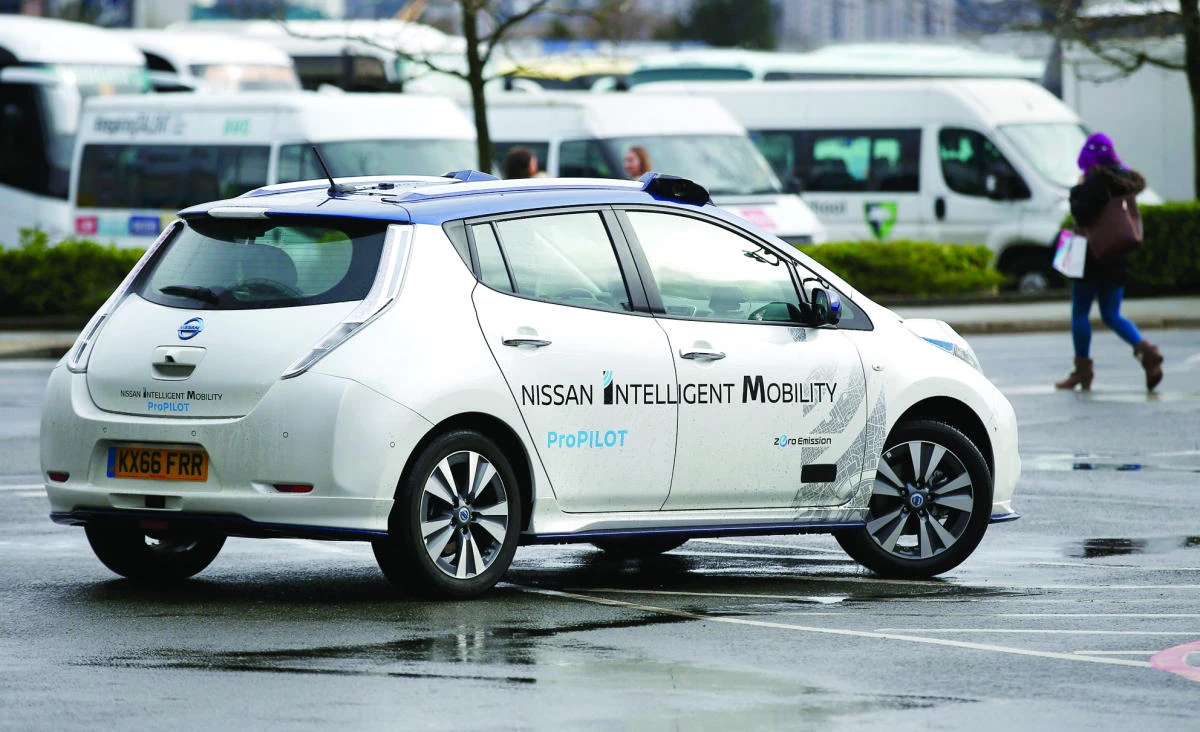 A modified Nissan Leaf, driverless car, is seen during its first demonstration on public roads in Europe, in London (Reuters)