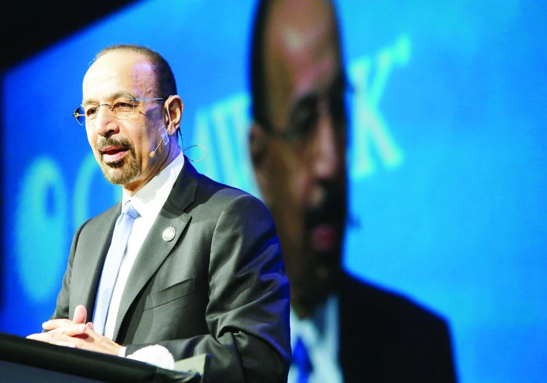 Khalid Al-Falih, minister of energy, industry and mineral resources speaks during CERAWeek in Houston on Tuesday. (AP)