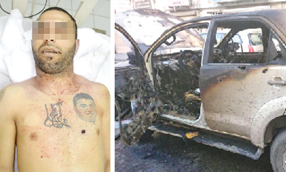 The body of Mustafa Al-Madad, a wanted terrorist, who was killed on Friday in Qatif. Right: The vehicle used by the terrorist following the operation. (SPA)