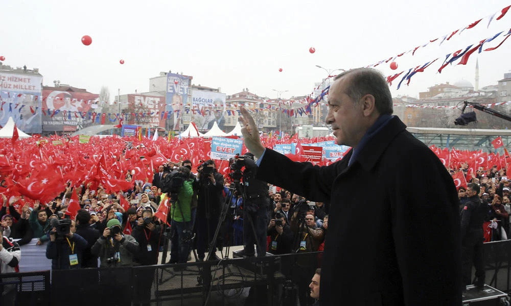 Turkey's President Recep Tayyip Erdogan addresses his supporters in Istanbul on Saturday. (Kayhan Ozer/Pool Photo via AP)