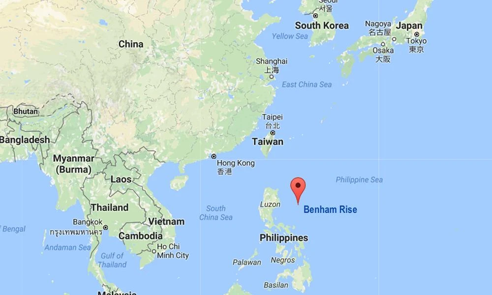 Google map showing the location of Benham Rise, which the Philippines fears that China may be eyeing.