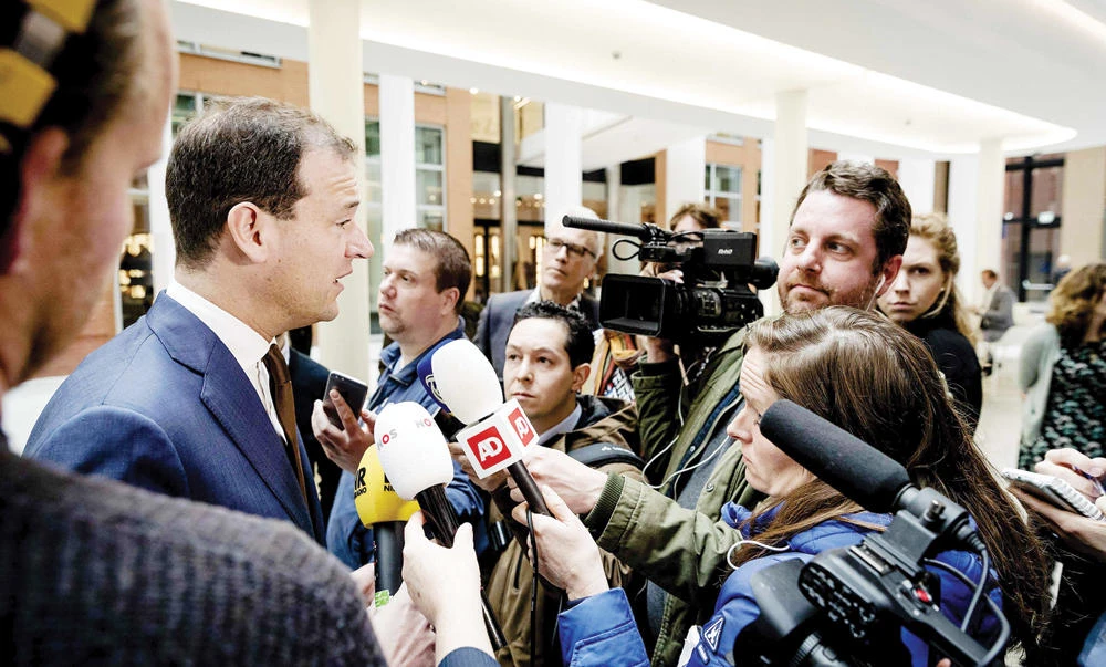 Dutch Vice Prime Minister Lodewijk Asscher speaks to the media after a meeting with representatives of Turkish organizations in
The Hague on Monday. (AFP)