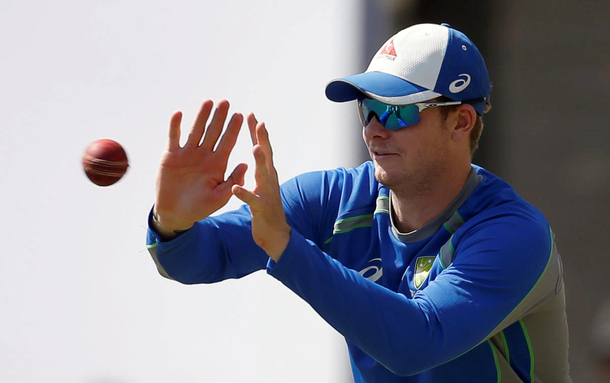 Australia's captain Steve Smith catches the ball during a practice session at the Jharkhand State Cricket Association Stadium, Ranchi, on Wednesday. (Reuters)