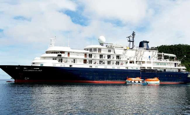 This photo taken on March 4, 2017 shows the Caledonian Sky, a British-owned cruise ship which smashed into pristine coral reefs causing extensive damage in Raja Ampat, a remote corner of Indonesia known as one of the world's most biodiverse marine habitats. (AFP)