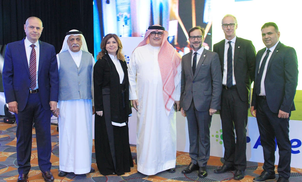 From right, Ismail Bakr, Anthony Surman, Umberto Lamajna, Yasser Al-Naghi, Aisha Torun, Abdulaziz Sairafi and Medhat Abu Alasarar.
