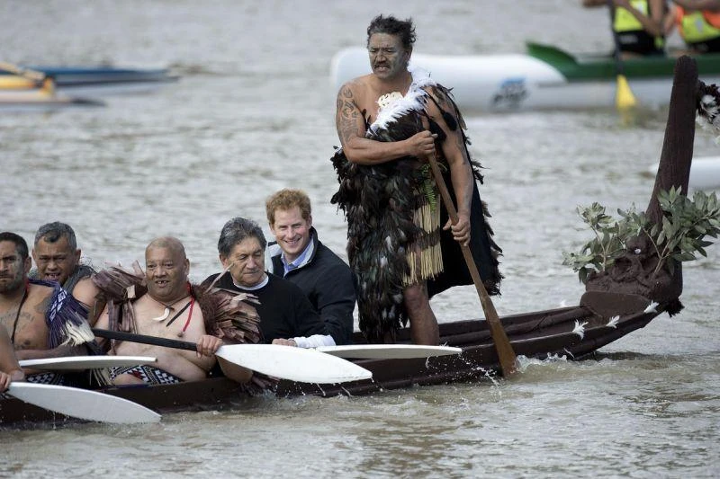 Britain’s Prince Harry (2nd R) took a canoe ride along the Whanganui river, the third longest in New Zealand, on a trip to the country in May 2015 (AFP)