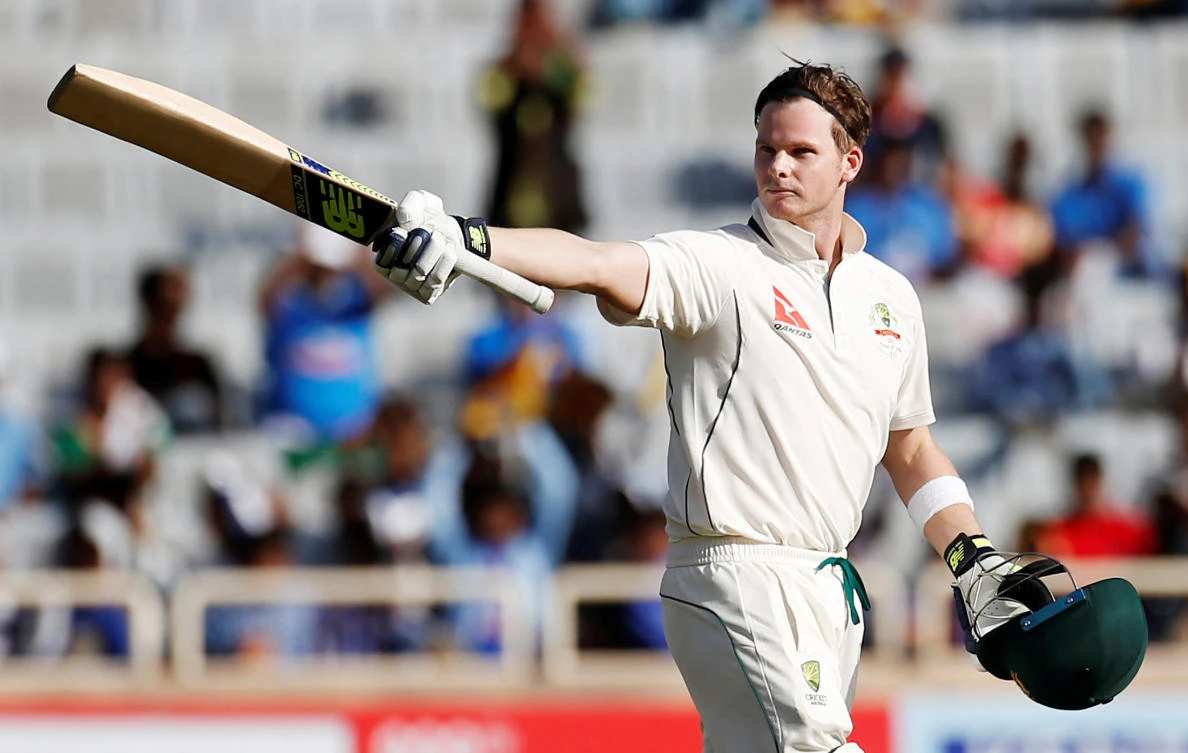 Australia's Steven Smith celebrates his century against India during the third Test at the Jharkhand State Cricket Association Stadium, Ranchi, on Thursday. (Reuters)