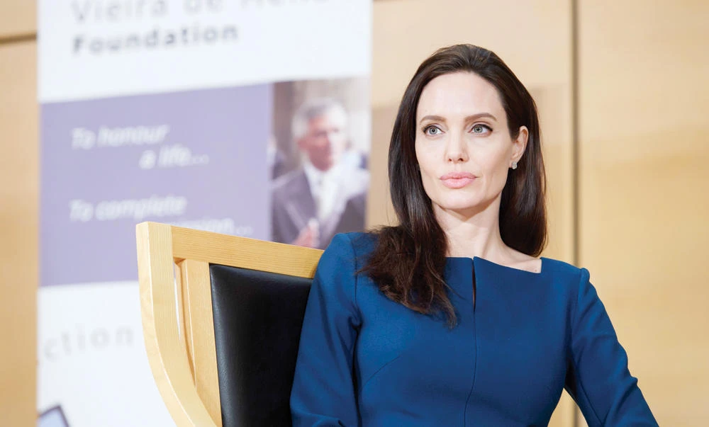 Angelina Jolie at the European headquarters of the United Nations in Geneva. (AP)