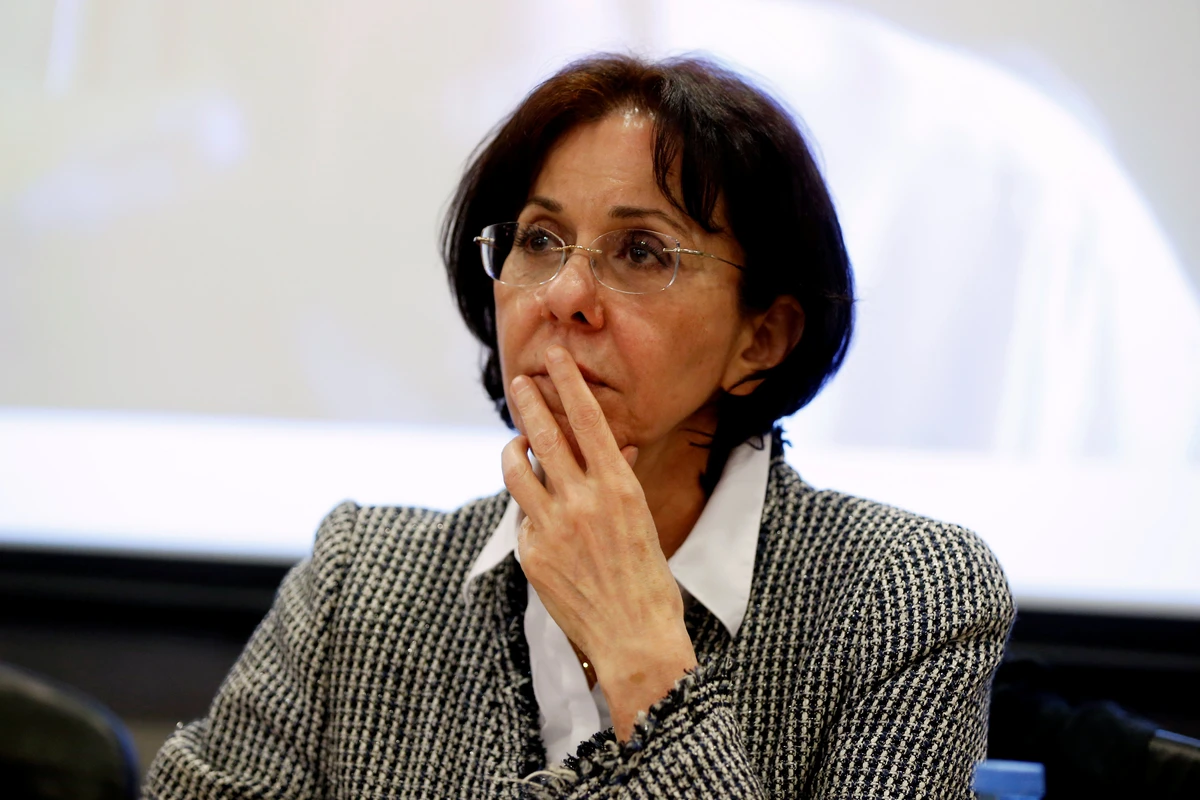U.N. Under-Secretary General and ESCWA Executive Secretary Rima Khalaf reacts during a news conference in Beirut. (REUTERS)