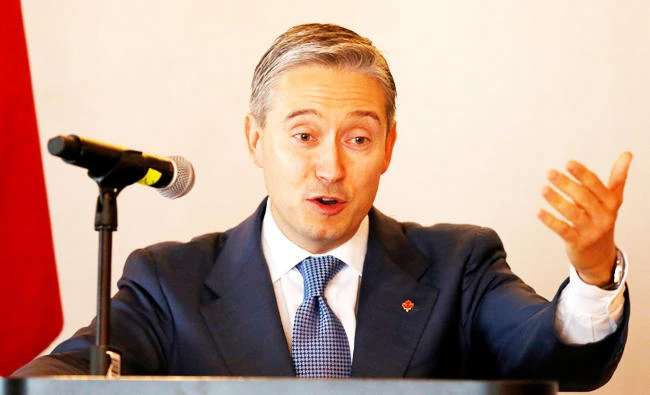 Canada's International Trade Minister Francois-Philippe Champagne gives a speech to the members of Canada-Mexico Chamber of Commerce at a hotel in Mexico City, Mexico on Thursday. (Reuters)
