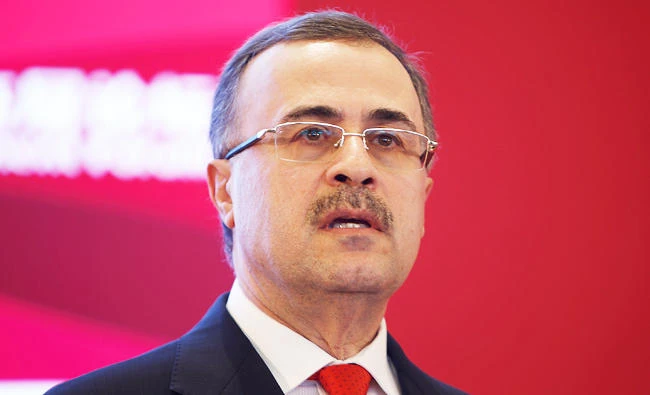 Amin H. Nasser, president and chief executive officer of Saudi Arabian Oil Company (Saudi Aramco), speaks at the China Development Forum in Beijing, China, on Sunday. (Reuters)