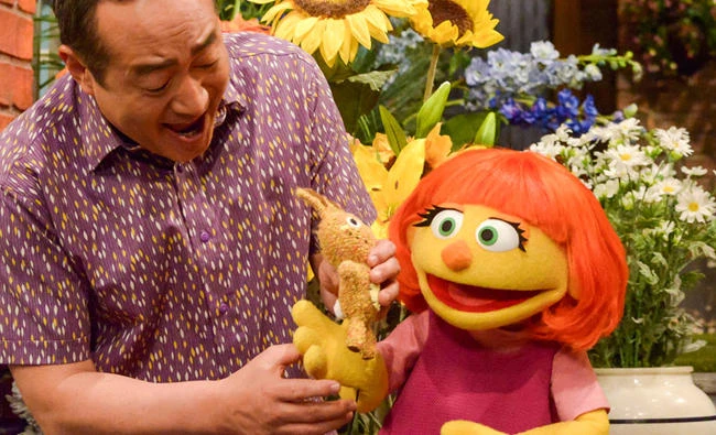 Julia, a new autistic muppet character debuting on the 47th Season of "Sesame Street" on both PBS and HBO. (Zach Hyman/Sesame Workshop via AP)