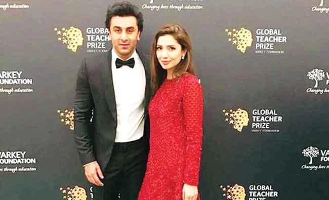 Ranbir Kapoor and Mahira Khan at the Global Teacher Prize ceremony in Dubai on Sunday.