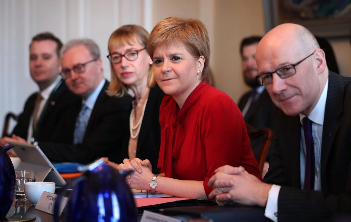 Scotland's First Minister Nicola Sturgeon (2R) hosts a Scottish Government cabinet meeting at Bute House in Edinburgh. (AFP)