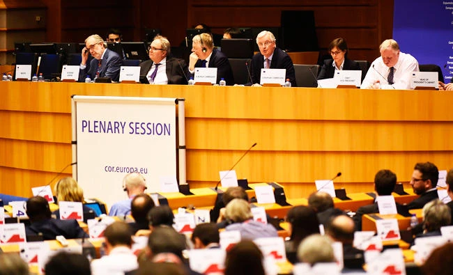 European commission member in charge of Brexit negotiations with Britain, French Michel Barnier (3rdR) speaks during a sesion to brief European commissioners on his preparations for the EU withdrawal talks on Wednesday at the European Parliament in Brussels. (AFP)