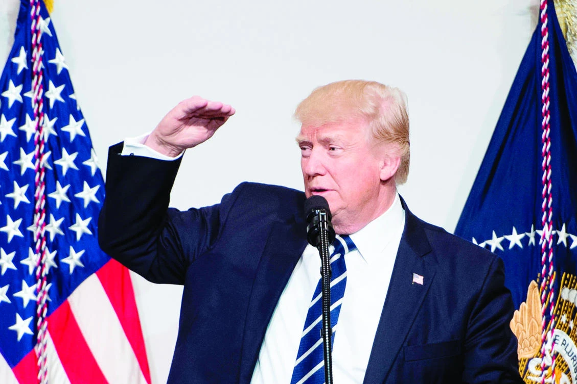 US President Donald Trump addresses the annual National Republican Congressional Committee dinner in Washington, DC, on Tuesday. (AFP)