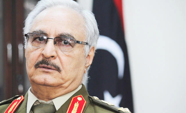In this March 18, 2015 photo file photo, Gen. Khalifa Hifter speaks during an interview with The Associated Press, in al-Marj, Libya. (AP)