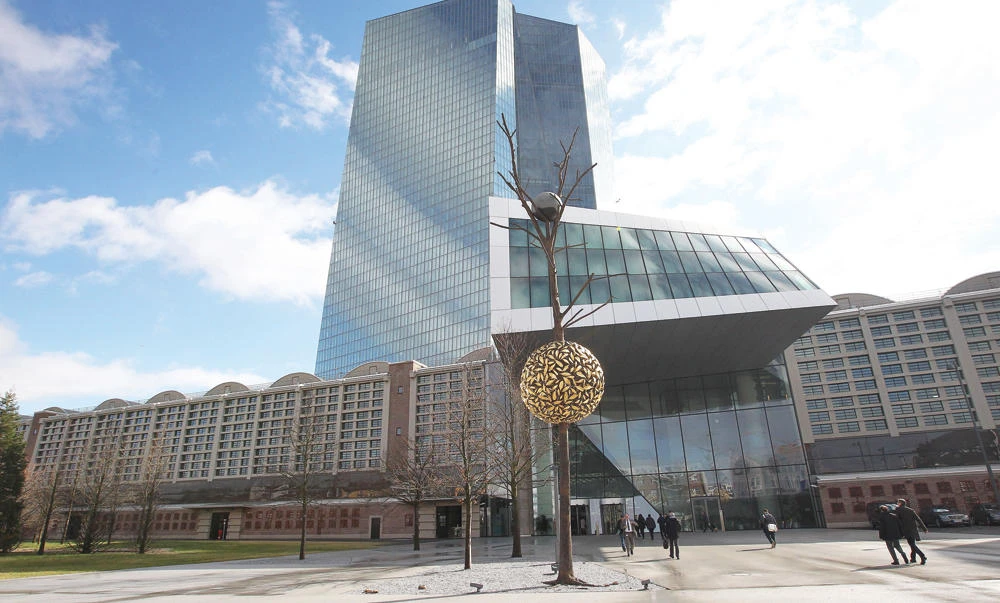 The European Central Bank (ECB) is pictured in Frankfurt am Main, Germany, on March 9.
The European Central Bank on Thursday raised its eurozone economic growth
forecasts for this year and the next, said ECB president Mario Draghi. (AFP)