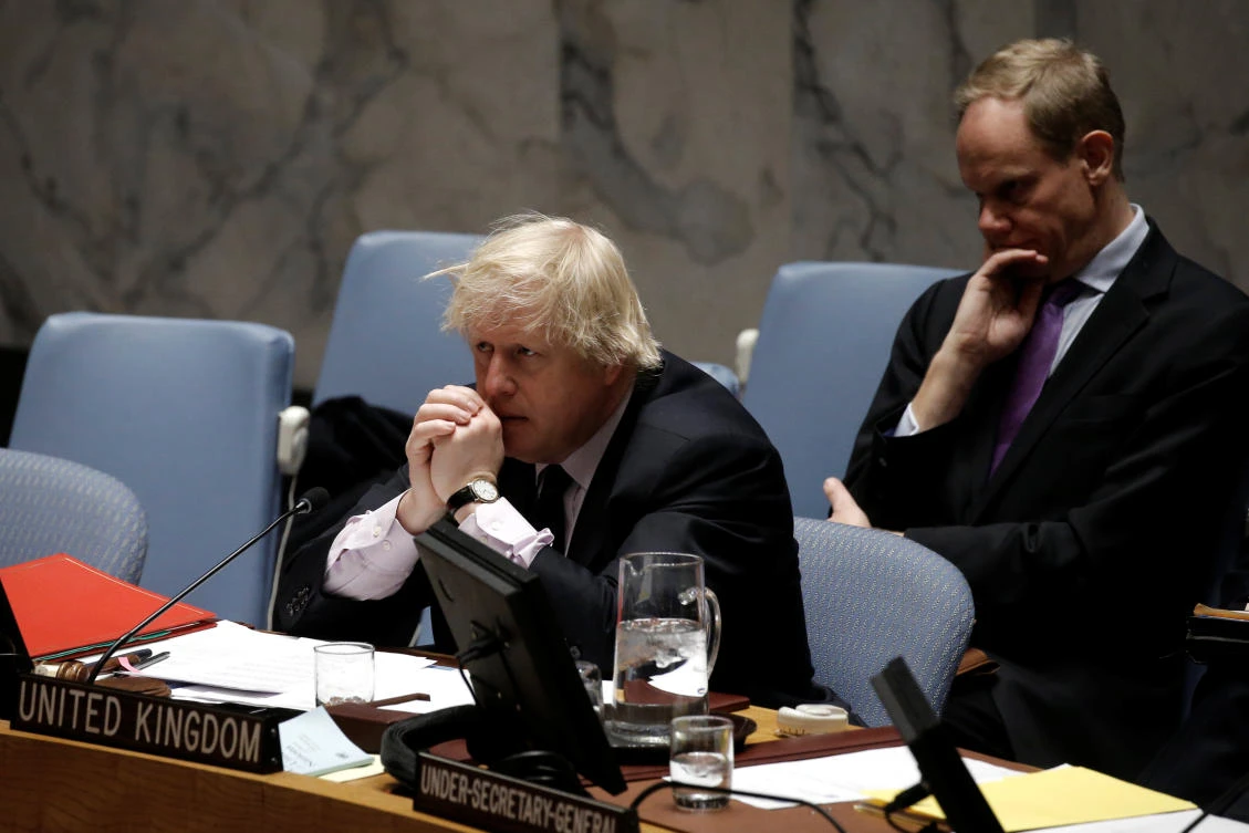 British Foreign Secretary Boris Johnson (L) and Ambassador to the United Nations Matthew Mycroft. (Reuters)