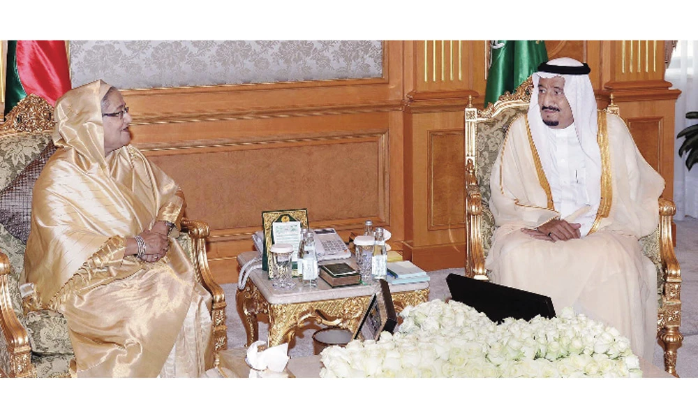 King Salman receives Bangladesh Prime Minister Sheikh Hasina last year.