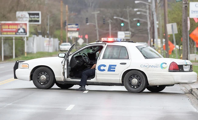 A Cincinnati police car blocks access to the scene of a mass shooting at the Cameo Nightlife club in Cincinnati, Ohio, U.S. on Sunday. (Reuters)