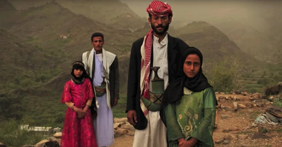 Yemeni child brides with their husbands. (Video grab)