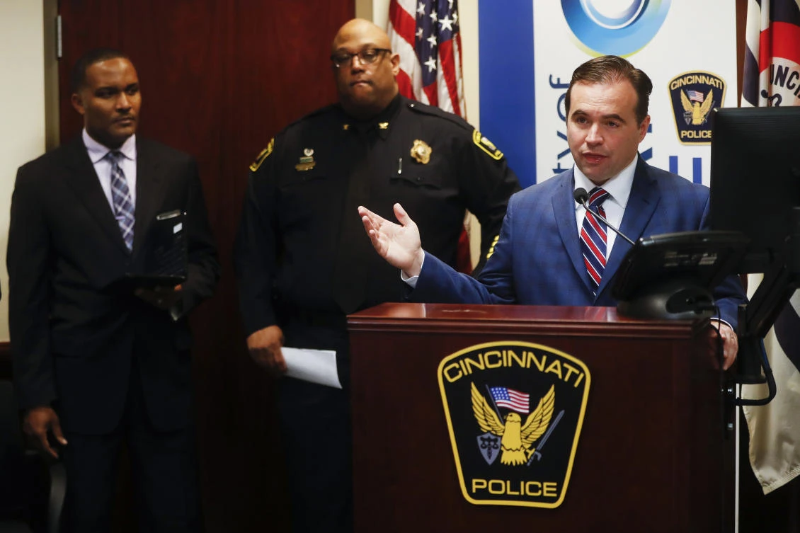 Cincinnati Mayor John Cranley speaks during a news conference at police headquarters in Cincinnati. (AP)