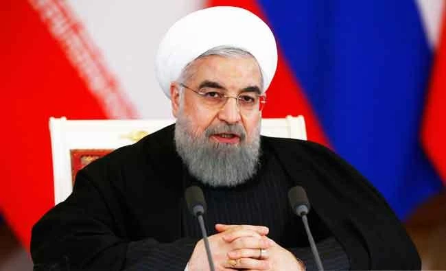 Iranian President Hassan Rouhani speaks during a joint news conference with Russian President Vladimir Putin at the Kremlin in Moscow, Russia, on Tuesday. (AP)