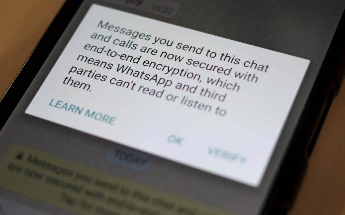 File photo: A security update message is seen on a WhatsApp message. (Reuters)