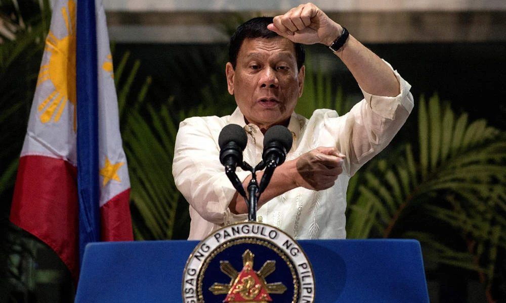 This picture taken on March 23, 2017 shows Philippine President Rodrigo Duterte speaking to the media at Manila International Airport upon his return from Thailand and Myanmar. (AFP file photo)
