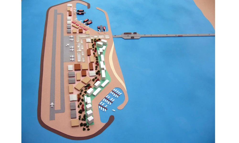 A computer-generated image of what an island would look like off Gaza.