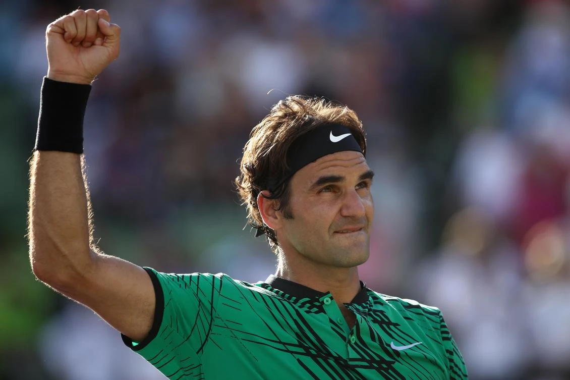 Roger Federer of Switzerland celebrates defeating Tomas Berdych of Czech Republic at Crandon Park Tennis Center on March 30, 2017 in Key Biscayne, Florida. (AFP)