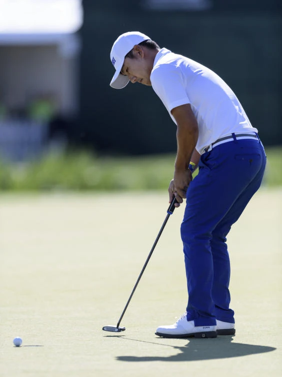 Sung Kang misses a short putt on the 18th green during the the first round of the Houston Open golf tournament in Humble Texas on Friday. (AP)