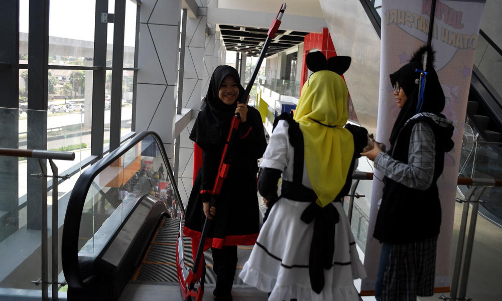 Muslim cosplay enthusiasts take part in the "Hijab Cosplay" event in Subang Jaya, outside of Kuala Lumpur, on Saturday. (AFP / Manan Vatsyayana)