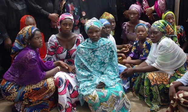 Chibok school girls who escaped from Boko Haram in 2014. The Islamist group has now kidnapped more girls and women. (AFP)