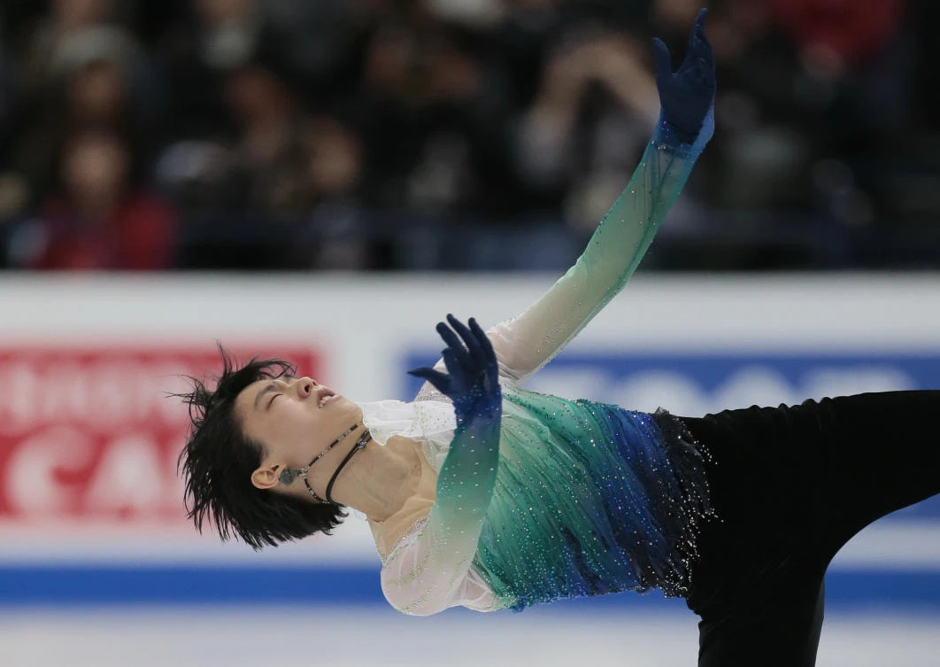 Hanyu Yuzuru, of Japan, skates his free program to win the gold at the World figure skating championships in Helsinki, Finland, on Saturday. (AP)