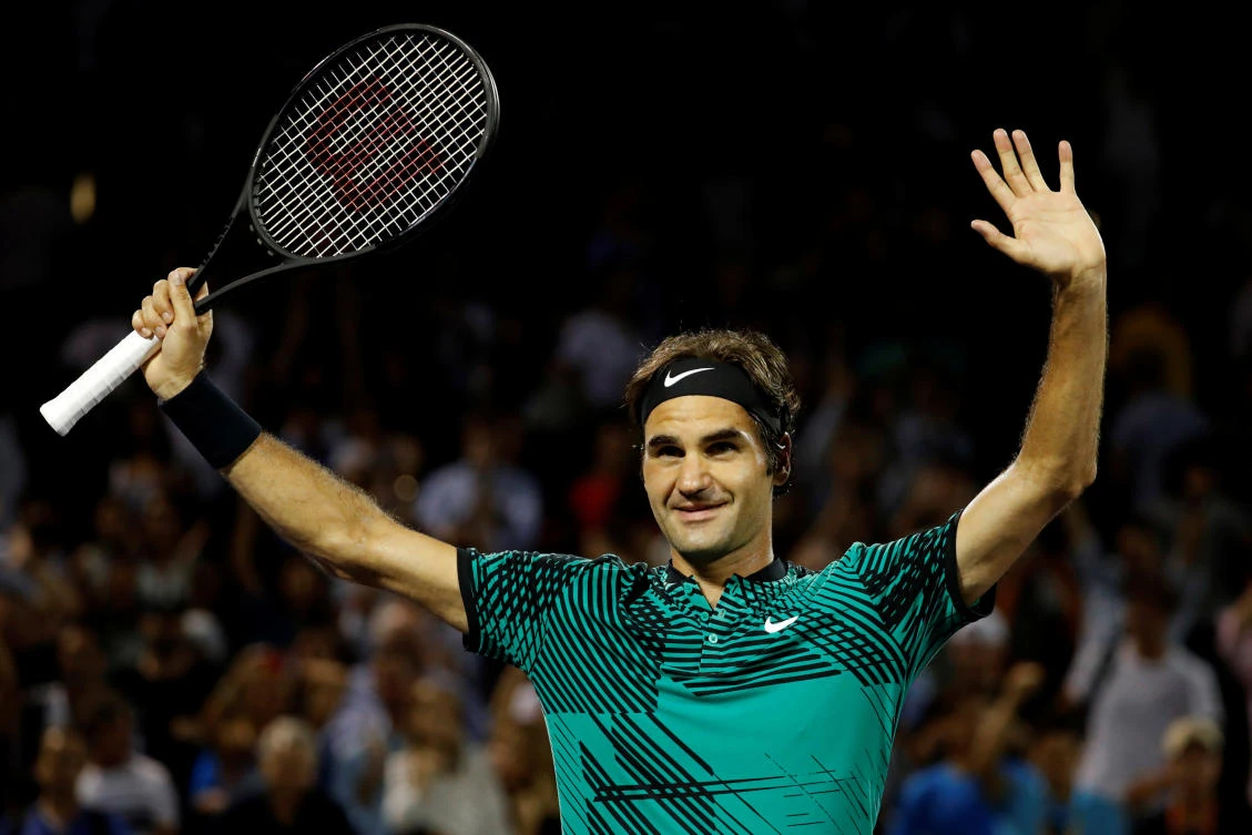 Roger Federer of Switzerland waves to the crowd after his match against Nick Kyrgios of Australia (not pictured) during a men's singles semifinal in the 2017 Miami Open at Brandon Park Tennis Center on Friday. Federer won 7-6(9) 6-7(9) 7-6(5). (USA TODAY Sports)