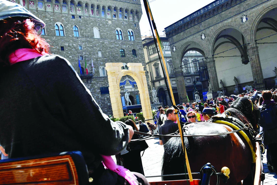 A replica of Palmyraís Arch of Triumph is on display at Piazza Della Signoria during
the G-7 of Culture, in Florence, on Friday. (AFP)