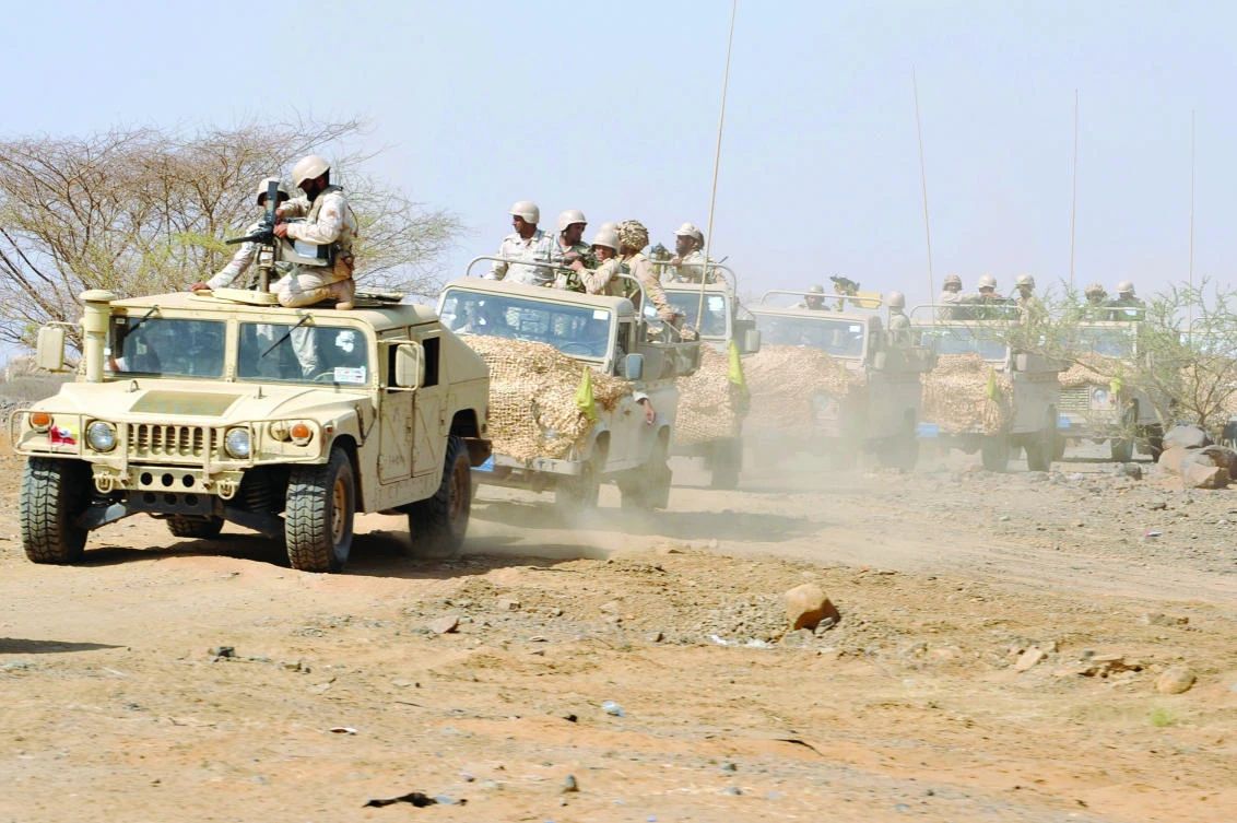Saudi soldiers on patrol in Jazan on the border with Yemen, in this file photo. (AP)