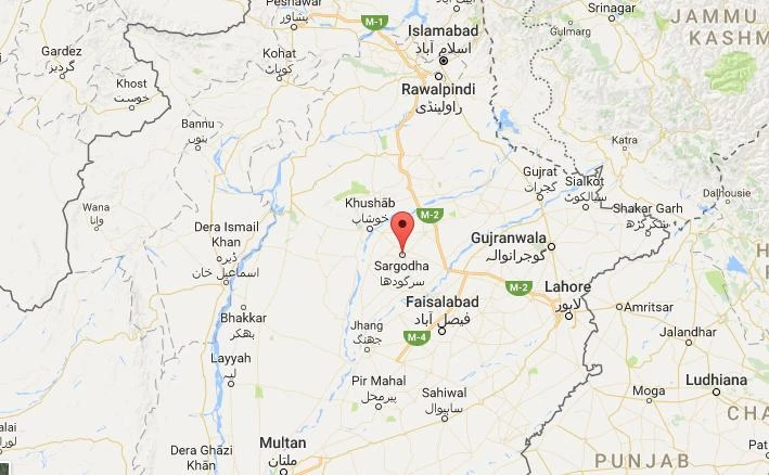 Google map showing the location of Sargodha in Punjab, Pakistan, where the Shrine killings happened.