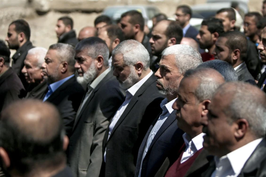 the new leader of Hamas in the Gaza Strip and senior political leaders of the Islamist movement, Ismail Haniyeh (AFP)