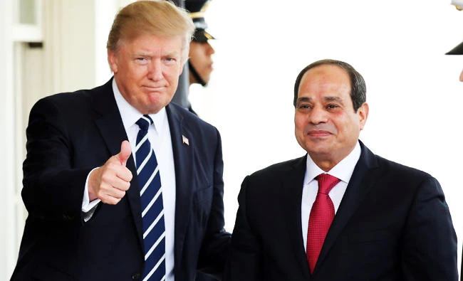 U.S. President Donald Trump welcomes Egypt's President Abdel Fattah al-Sisi at the White House in Washington, U.S., on Monday. (Reuters)