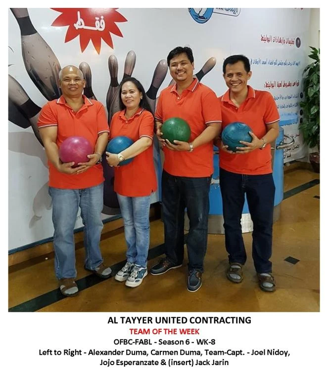 Team of the Week Al-Tayyer United Contracting. From left, Alexander Duma, Carmen Duma, team captain Joel Nidoy and Jojo Esperanzate.