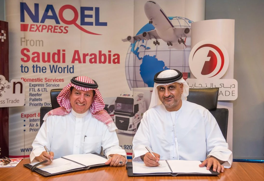 Adnan Al-Mazrooa, deputy CEO, NAQEL, Saudi Arabia, and Mahmood Al-Bastaki, CEO of Dubai Trade.