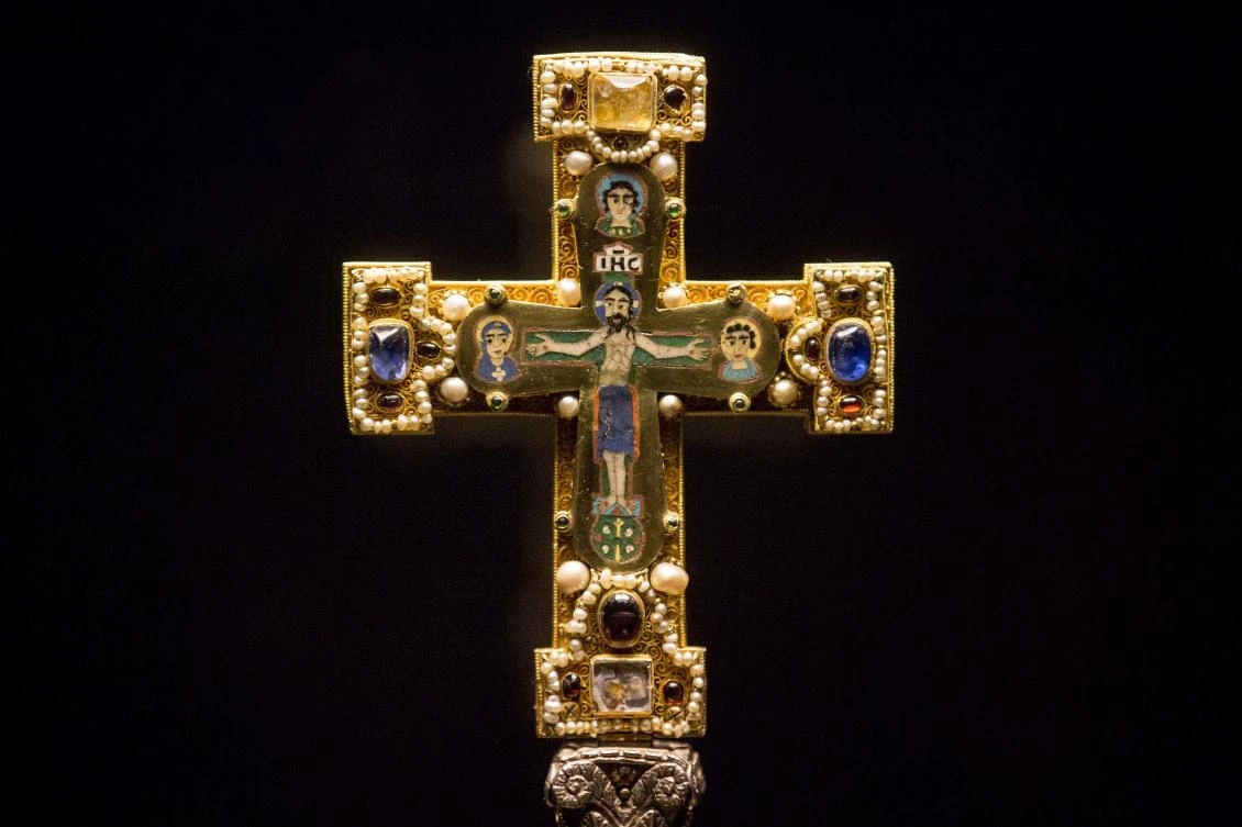 A medieval Cross, part of the Welfenschatz, is displayed at the Bode Museum in Berlin. ( AP)