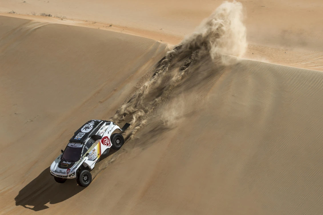 Abu Dhabi Racing's Sheikh Khalid Al-Qassimi en route to a stunning victory in his new Peugeot 3008 DKR. (AN photos)